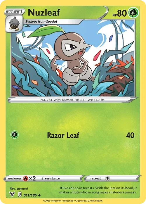 Nuzleaf 11 Pokemon card from Vivid Voltage set