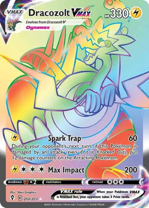 Dracozolt VMAX 210 Pokemon card from Evolving Skies set