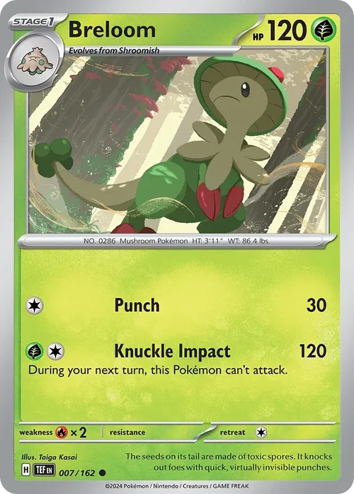 Breloom 7 Pokemon card from Temporal Forces set