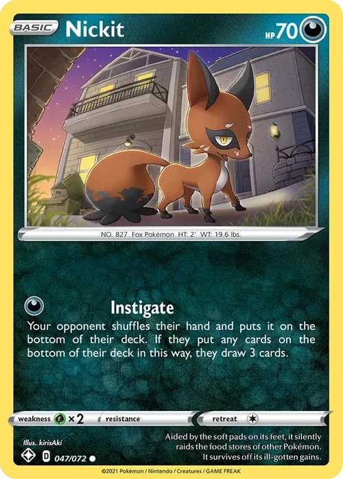 Nickit 47 Pokemon card from Shining Fates set