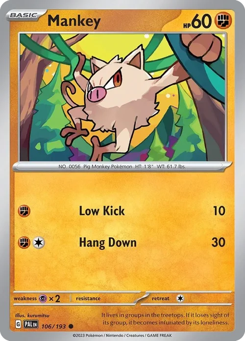 Mankey 106 Pokemon card from Paldea Evolved set