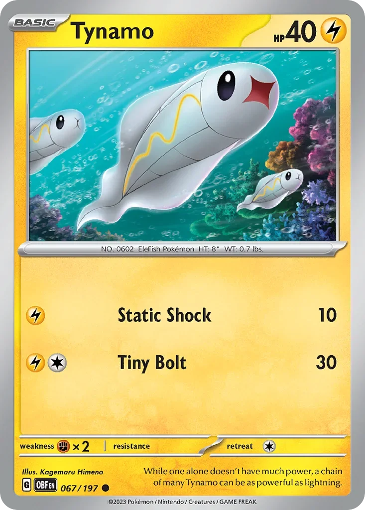 Tynamo 67 Pokémon card from Obsidian Flames set
