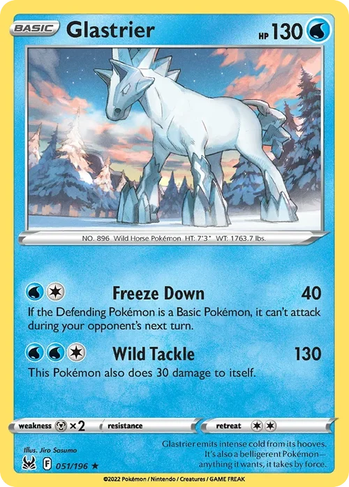 Glastrier 51 Pokemon card from Lost Origin set
