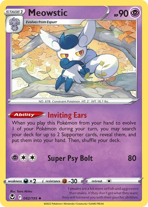 Meowstic 82 Pokemon card from Silver Tempest set
