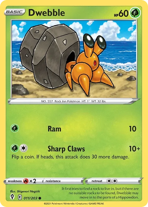 Dwebble 11 Pokemon card from Evolving Skies set