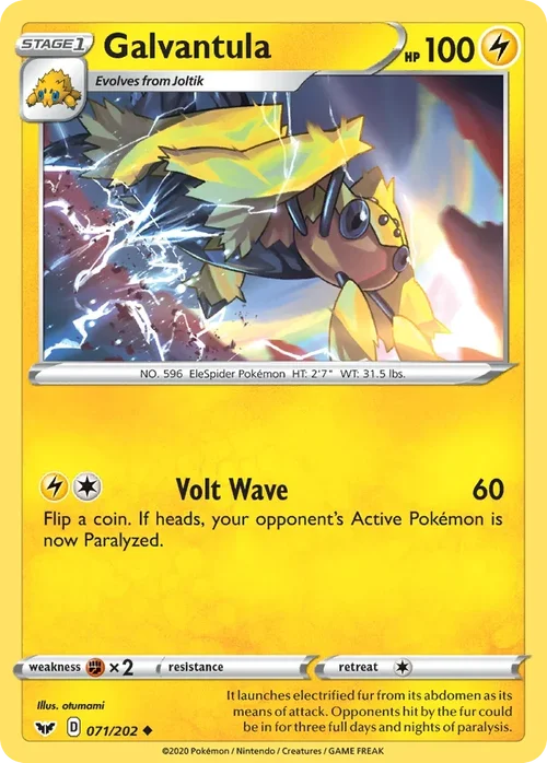 Galvantula 71 Pokemon card from Sword & Shield set
