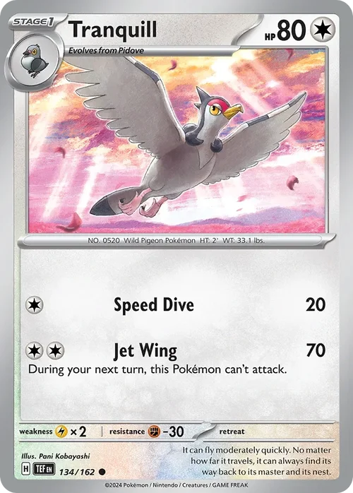 Tranquill 134 Pokemon card from Temporal Forces set