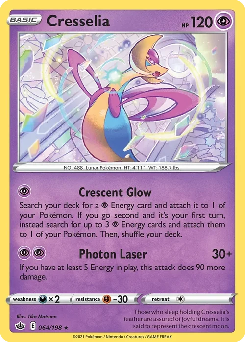 Cresselia 64 Pokemon card from Chilling Reign set