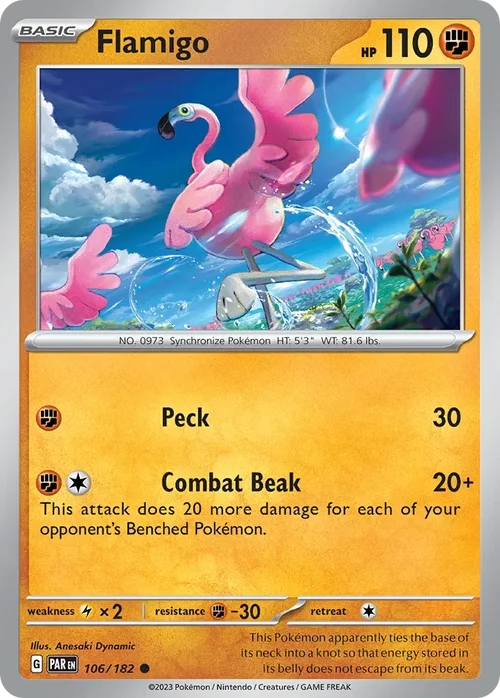 Flamigo 106 Pokemon card from Paradox Rift set