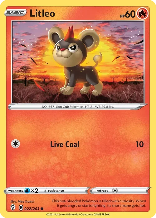 Litleo 22 Pokemon card from Evolving Skies set