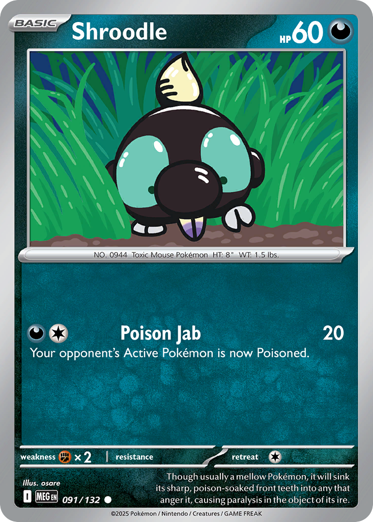 Shroodle 91 Pokemon card from Mega Evolution set