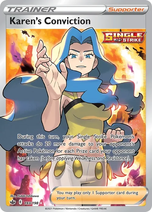 Karen's Conviction 193 Pokemon card from Chilling Reign set