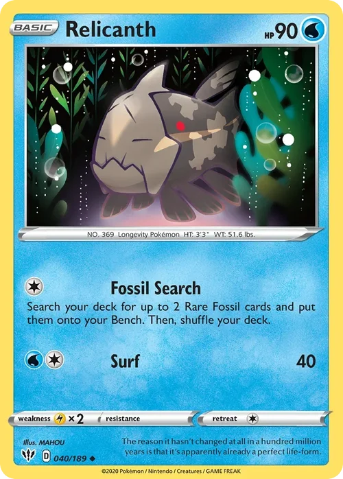Relicanth 40 Pokemon card from Darkness Ablaze set