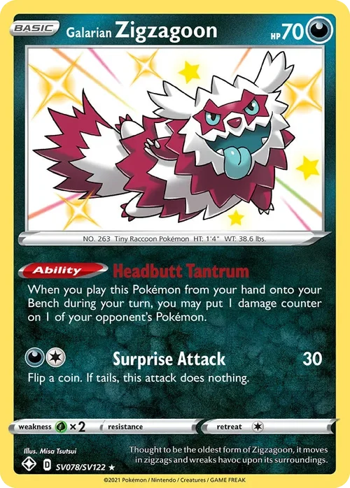 Galarian Zigzagoon SV078 Pokemon card from Shining Fates set