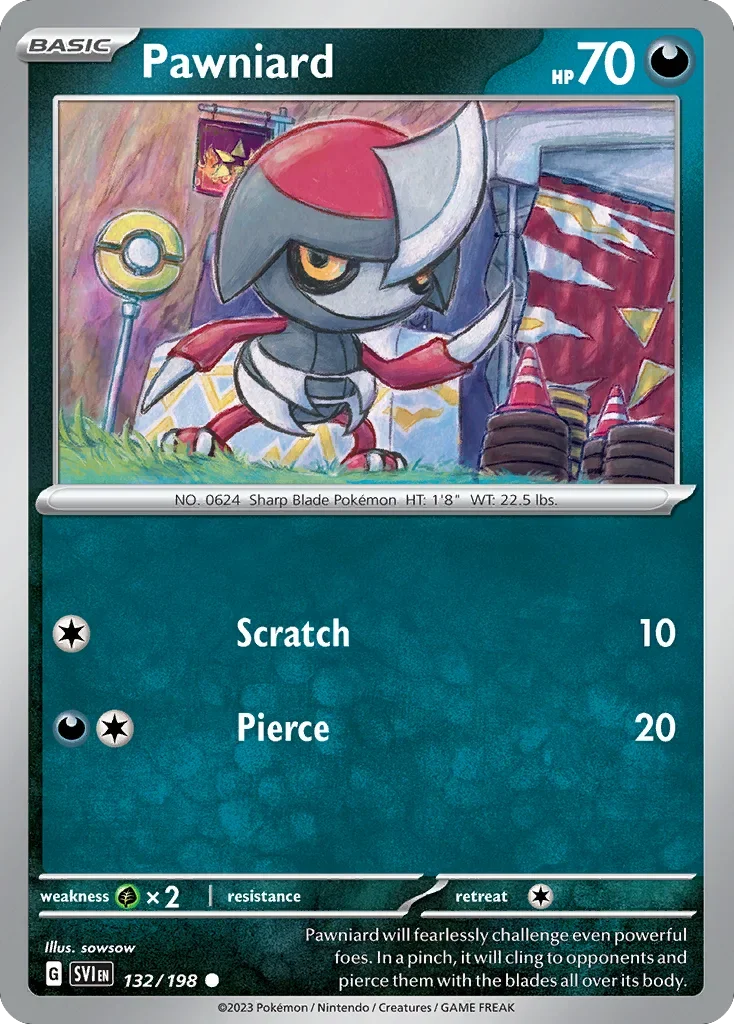 Pawniard 132 Pokemon card from Scarlet & Violet set