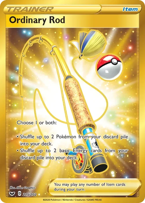 Ordinary Rod 215 Pokemon card from Sword & Shield set