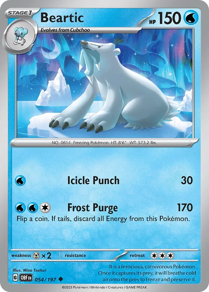 Beartic 54 Pokémon card from Obsidian Flames set