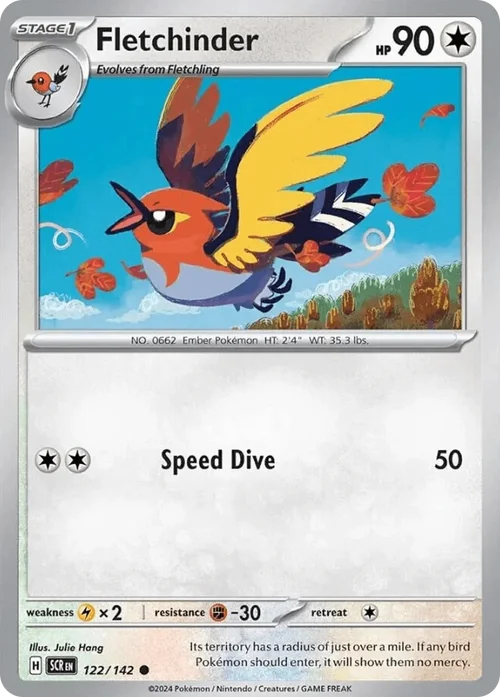 Fletchinder 122 Pokemon card from Stellar Crown set