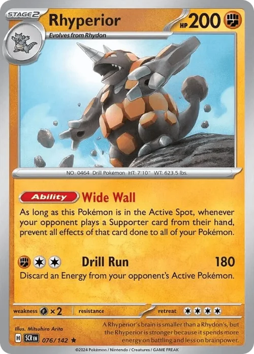 Rhyperior 76 Pokemon card from Stellar Crown set