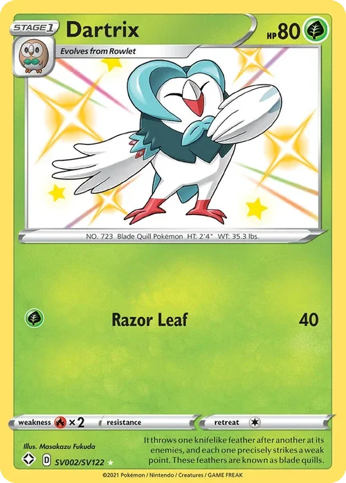 Dartrix SV002 Pokemon card from Shining Fates set