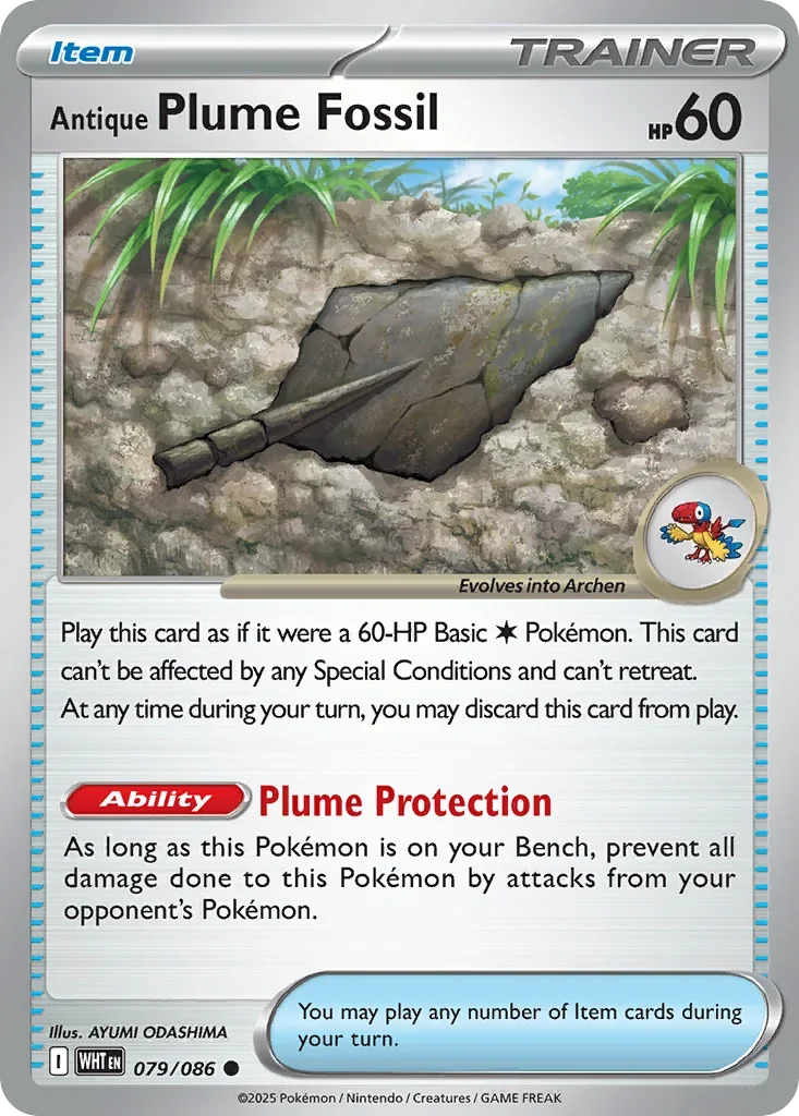 Antique Plume Fossil 79 Pokemon card from White Flare set