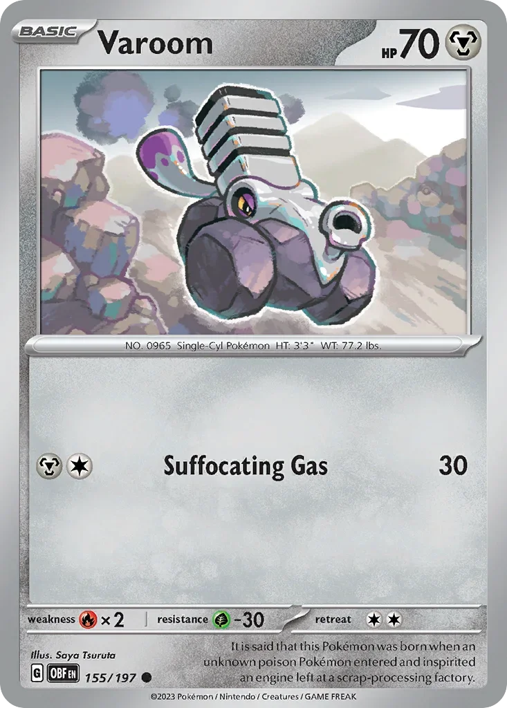 Varoom 155 Pokémon card from Obsidian Flames set