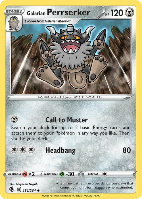 Galarian Perrserker 181 Pokemon card from Fusion Strike set