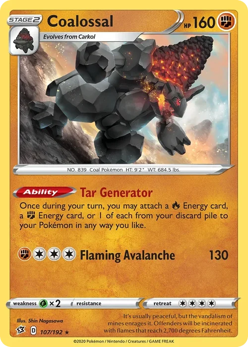Coalossal 107 Pokemon card from Rebel Clash set