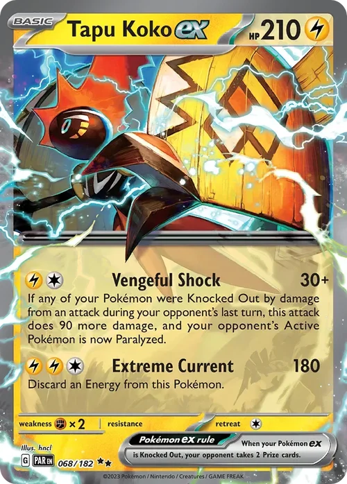 Tapu Koko ex 68 Pokemon card from Paradox Rift set