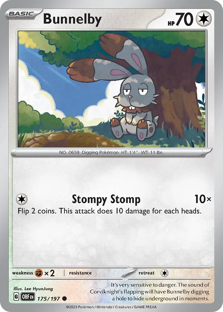 Bunnelby 175 Pokémon card from Obsidian Flames set