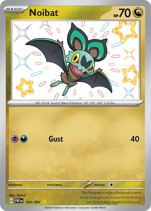 Noibat 194 Pokemon card from Paldean Fates set