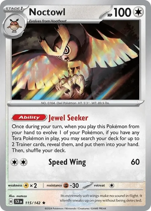 Noctowl 115 Pokemon card from Stellar Crown set