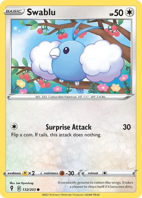 Swablu 132 Pokemon card from Evolving Skies set