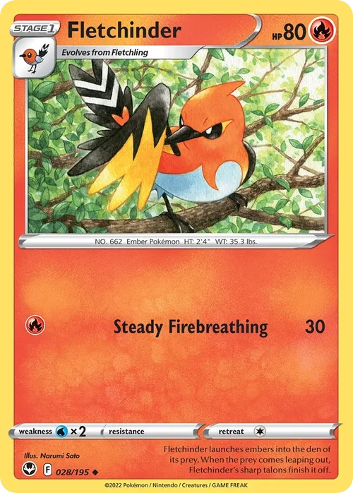Fletchinder 28 Pokemon card from Silver Tempest set