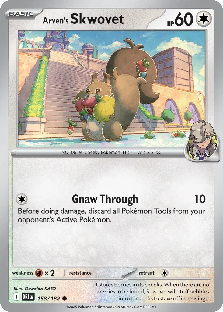 Arven's Skwovet 158 Pokemon card from Destined Rivals set