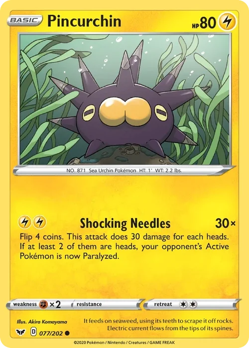 Pincurchin 77 Pokemon card from Sword & Shield set