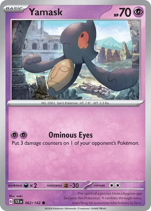 Yamask 62 Pokemon card from Stellar Crown set