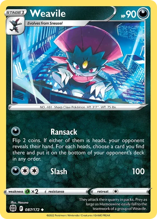Weavile 087 Pokemon card from Brilliant Stars set