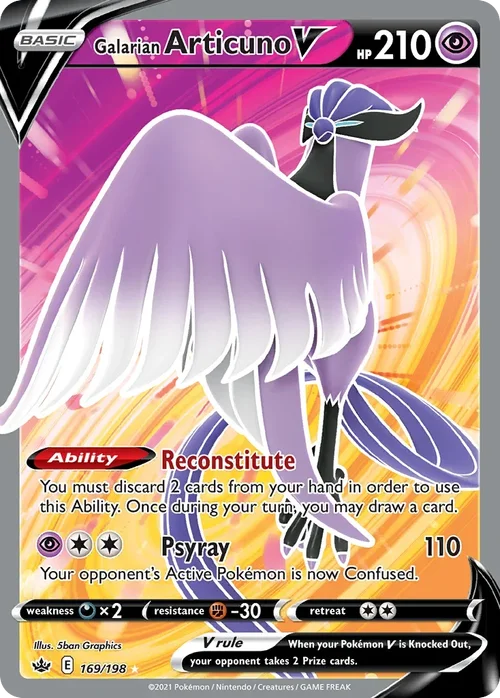 Galarian Articuno V 169 Pokemon card from Chilling Reign set