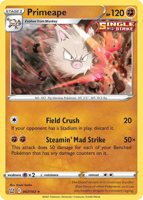 Primeape 67 Pokemon card from Battle Styles set