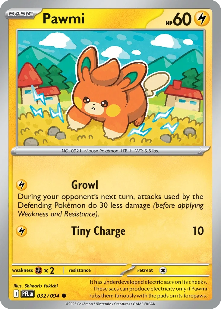 Pawmi 32 Pokémon card from Phantasmal Flames set