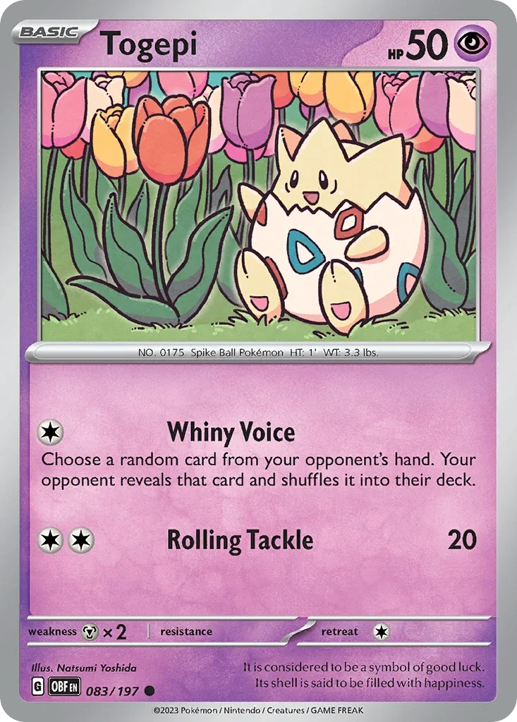 Togepi 83 Pokémon card from Obsidian Flames set