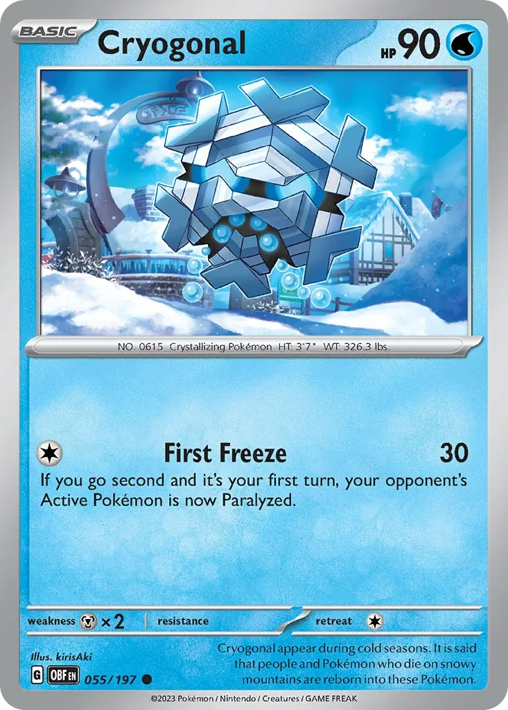 Cryogonal 55 Pokémon card from Obsidian Flames set