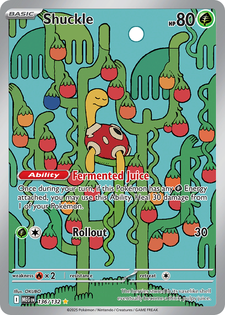 Shuckle 136 Pokemon card from Mega Evolution set