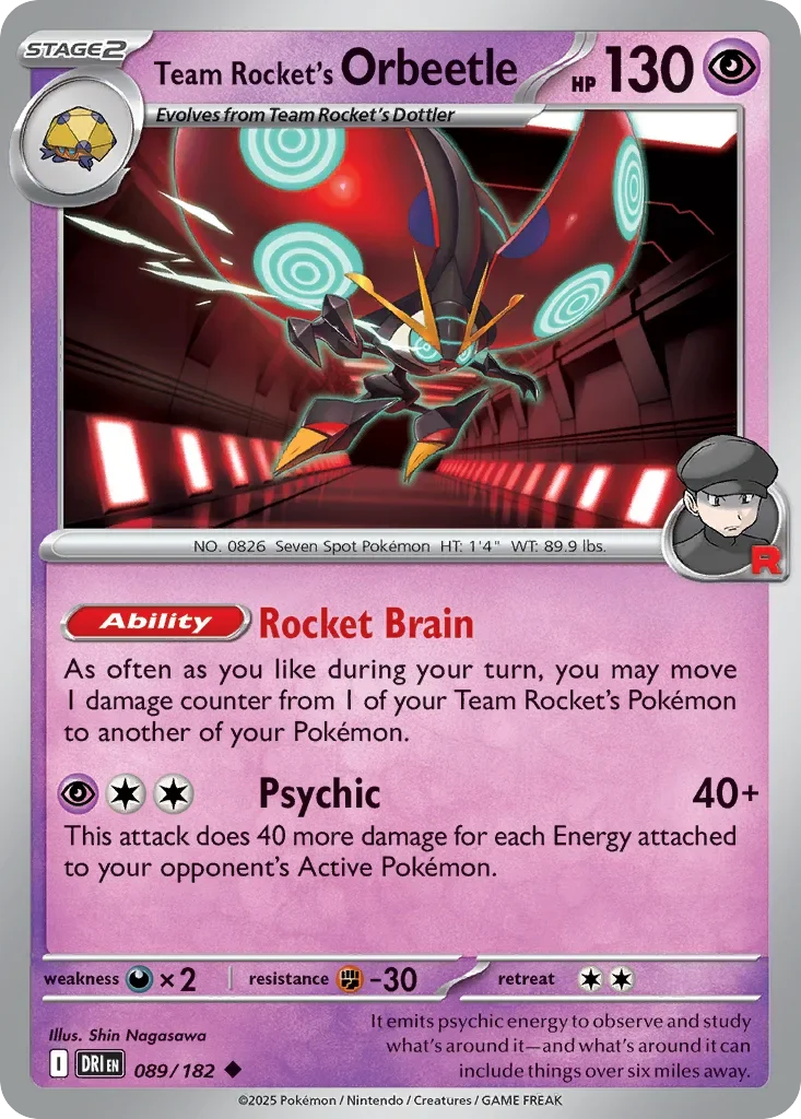 Team Rocket's Orbeetle 89 Pokemon card from Destined Rivals set