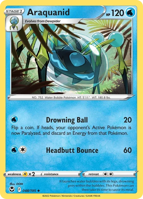 Araquanid 48 Pokemon card from Silver Tempest set