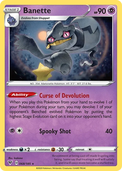 Banette 68 Pokemon card from Vivid Voltage set