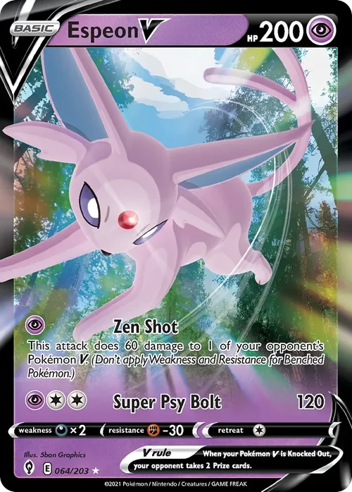 Espeon V 64 Pokemon card from Evolving Skies set