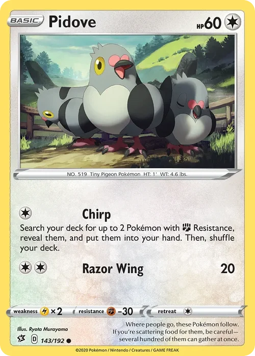 Pidove 143 Pokemon card from Rebel Clash set