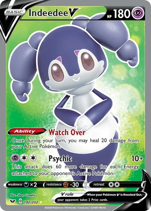 Indeedee V 192 Pokemon card from Sword & Shield set